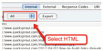 Select HTML in Screaming Frog